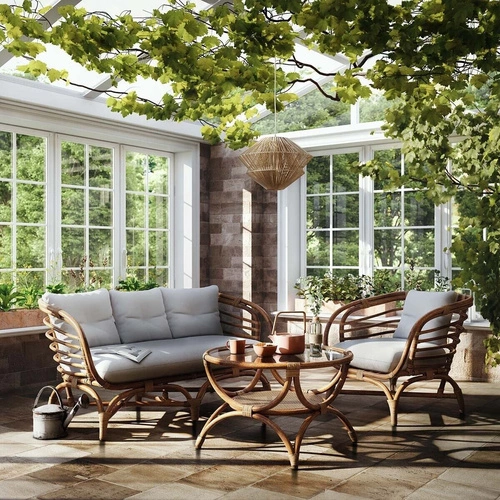 Ratanové křeslo Farah boho bílé s područkami do obýváku snadno čistitelné Atmosphera