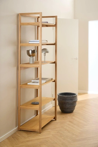 Dřevěná knihovna do obýváku Ludza, 6 polic, přírodní dub, skandinávský styl, Actona, 80 cm