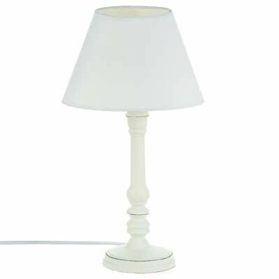 Noční lampička Leo Atmosphera bílá klasická s textilním stínidlem a dřevěnou základnou 36 cm