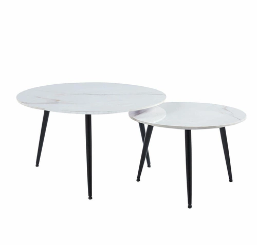 Sada 2 kulatých konferenčních stolků Tifa bílý mramor moderní loft do obýváku 80 a 60 cm