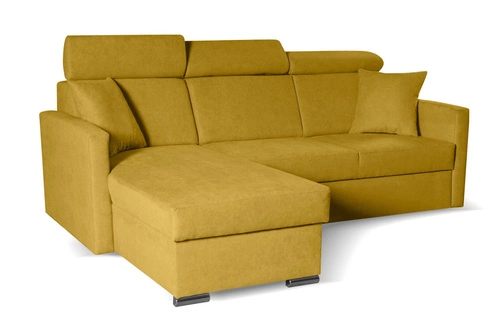 Rohová rozkládací pohovka Mils hořčicová moderní do obýváku s úložným prostorem Intesi