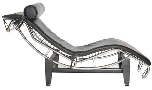 Lehátko chaise longue LC4 inspirované černou kůží do obýváku s nastavitelným sklonem D2.DESIGN