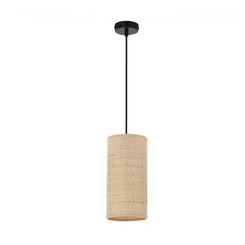 Závěsná lampa Fleri černá 1x60 E27 stínidlo 12x25 béžový ratan