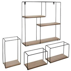 Sada 4 nástěnných polic Ally černé/přírodní industriální do kuchyně a na knihy Atmosphera