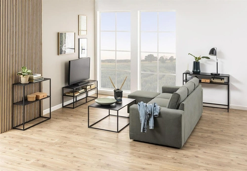 Newcastle II černá kovová konzole s policí moderní industriální do obýváku nebo předsíně