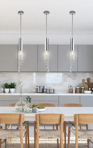 Moderní závěsné LED svítidlo Duero chromované s nastavitelnou výškou do jídelny a kuchyně