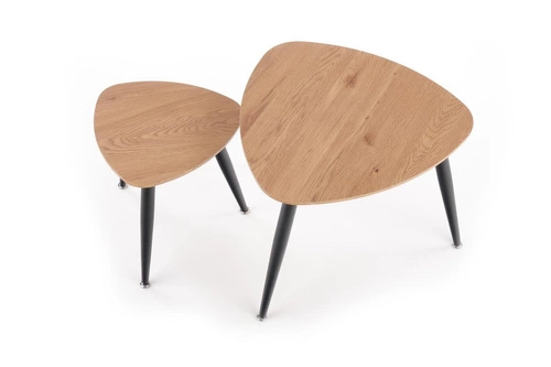 Sada 2 oválných konferenčních stolků Minessa loft dub a černý kov do obývacího pokoje Intesi