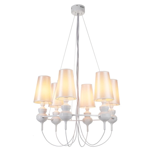 Závěsné svítidlo QUEEN-6 bílá glamour do obýváku a jídelny, výškově nastavitelné 82 cm Step into Design