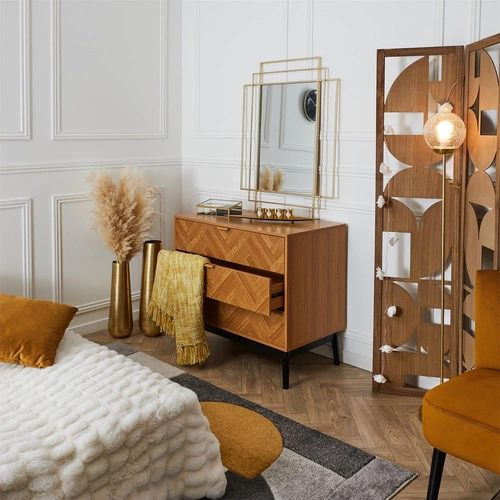 Komoda se zásuvkami Felix přírodní skandinávský vzor rybí kost na nožkách do obýváku Intesi