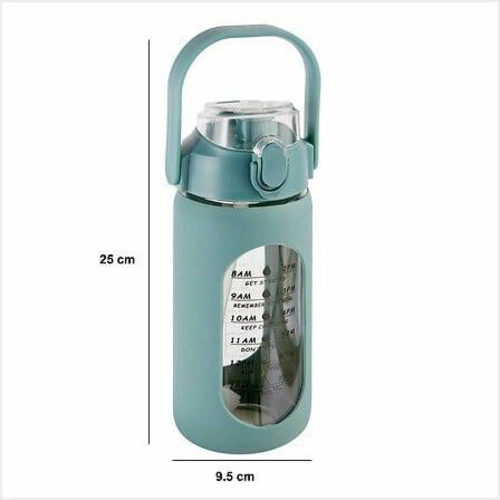 Láhev s brčkem 1 l se silikonovým obalem skleněná zelená