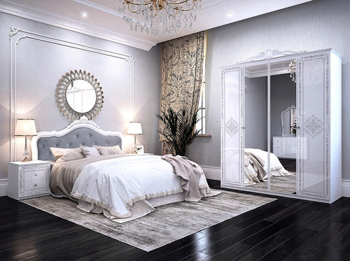 Šatní skříň s zrcadlem Diamante 192 cm bílý lesk moderní do ložnice s poličkami