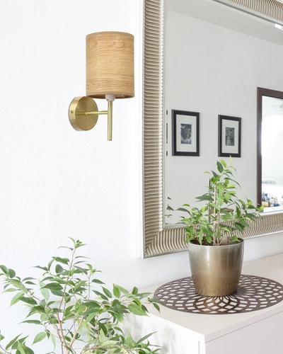 Nástěnné svítidlo Yan ořechové moderní s látkovým stínidlem do ložnice a obývacího pokoje Candellux