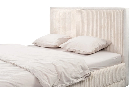 Čalouněná postel Foggy 140x200 béžová s úložným prostorem skandinávská do ložnice