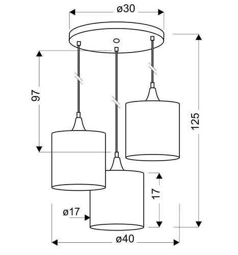 Závěsné svítidlo Long černé tříramenné s látkovými stínidly do obýváku a nad stůl Candellux