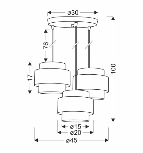 Benta černá talířová závěsná lampa 3x40W E27 stínidlo černá+krémová