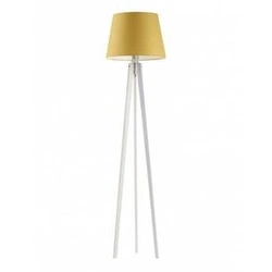 Stojací lampa do obýváku Curacao moderní žlutá s textilním stínidlem a dřevěnou konstrukcí Lysne