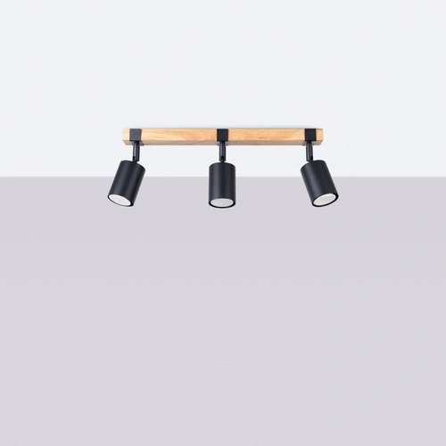 Stropní svítidlo FAGER 3 černé skandinávské s dřevem do obýváku a ložnice SOLLUX