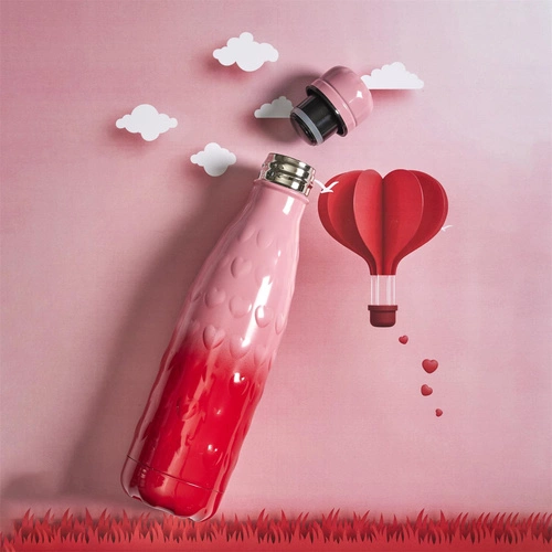 Termoska 500ml srdce růžově-červená