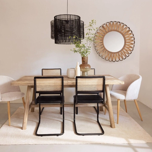 Rozkládací jídelní stůl Aeris 180–220 cm akáciové dřevo moderní deska rybí kost Atmosphera