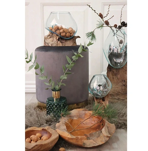 Skleněná dekorace zahrada v kapce House Nordic 20 cm na stůl do obýváku