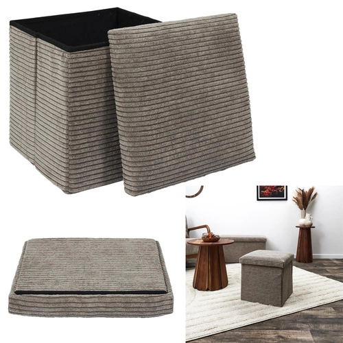 Skládací taburet s úložným prostorem Intesi Vels Scott šedý sametový do obýváku a předsíně 38x38