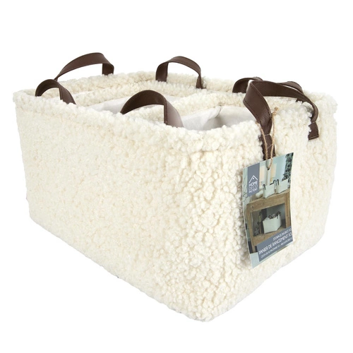 Sada 3 krémových dekorativních úložných košů boucle Intesi do obýváku