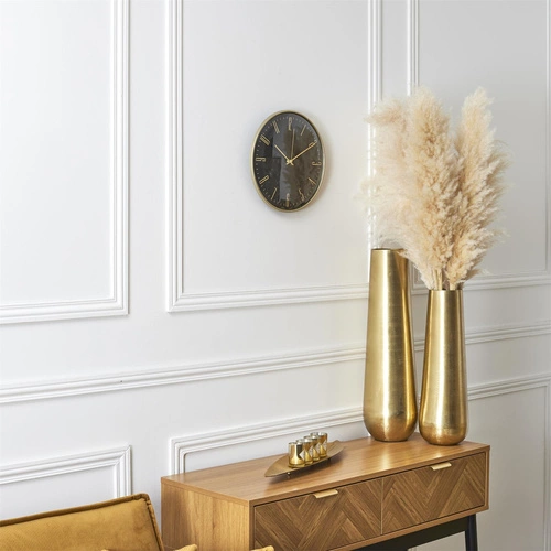 Nástěnné hodiny glamour Luce černo-zlaté 30 cm tichý chod moderní do obýváku Intesi