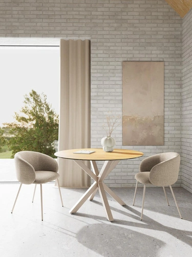 Stůl kulatý Heaven 119 cm do jídelny keramika dub kašmír moderní