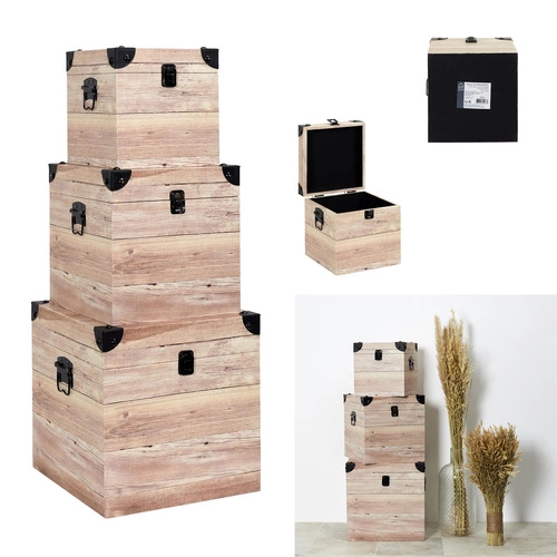 Sada 3 krabic na skladování s dřevěným efektem