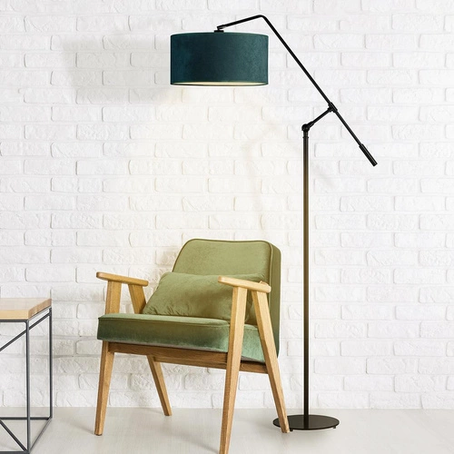 Stojací lampa do obýváku Liberia Lysne šedý samet glamour s nastavitelnou výškou