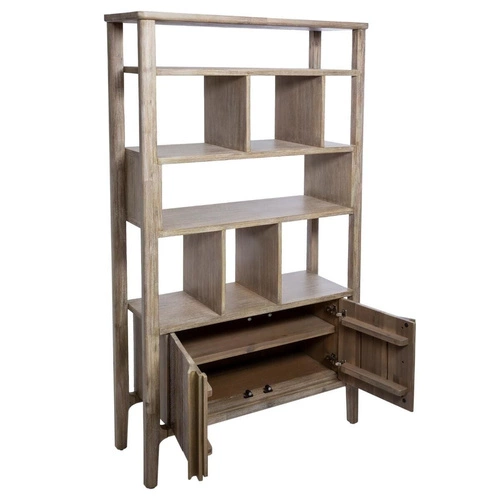 Knihovna Banila dřevěná akácie bělená s komodou do obývacího pokoje Atmosphera