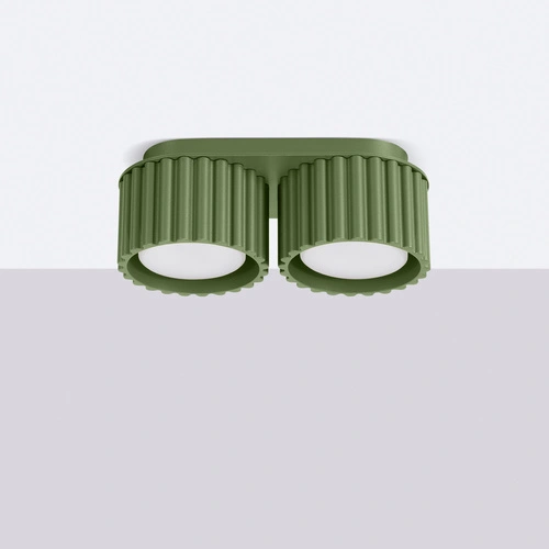Moderní stropní svítidlo AURA 2 olivově zelené kulaté do obýváku nebo kuchyně hliník