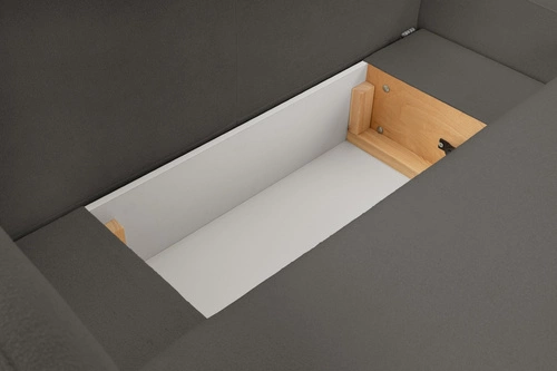 Rohová rozkládací sedačka Salby antracitová moderní s úložným prostorem do obýváku Intesi