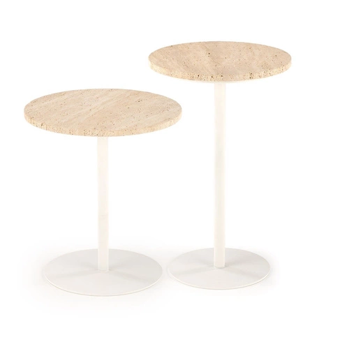 Kulatý konferenční stolek Epkos z bílého travertinu, moderní vysoký do obýváku 35 cm