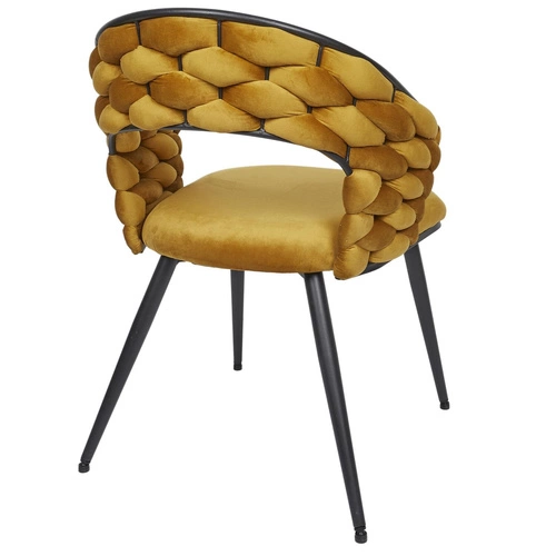 Čalouněná sametová židle Sawyer hořčicová s područkami do jídelny a obývacího pokoje Intesi