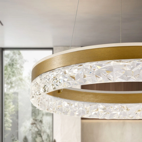 Závěsná lampa FROZI zlatá 32W 3000K LED čiré krystaly