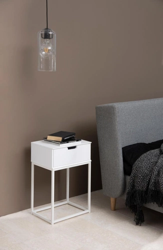 Noční stolek Actona Mitra 40 cm, skandinávský, bílý, se zásuvkou, matný povrch