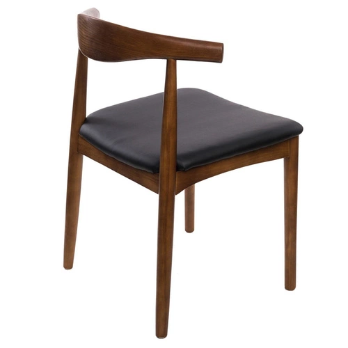 Dřevěná jídelní židle Codo inspirovaná Elbow Chair, čalouněná hnědou ekokůží