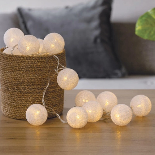 LED světelný řetěz Atmosphera bílé cotton balls do ložnice a obýváku 4,35 m na elektřinu