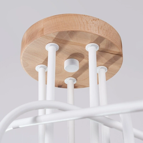 Stropní lustr EMBER 5 bílý minimalistický s dřevem do obýváku a jídelny 61 cm