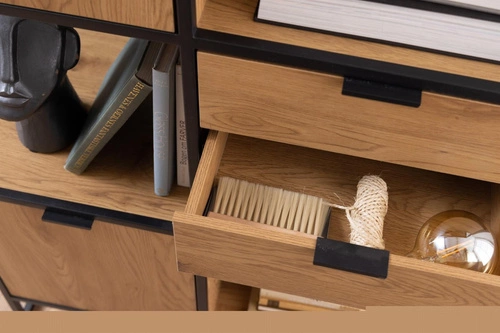 Knihovna Swindon dub industrial s šuplíky do obýváku a kanceláře Actona 141 cm