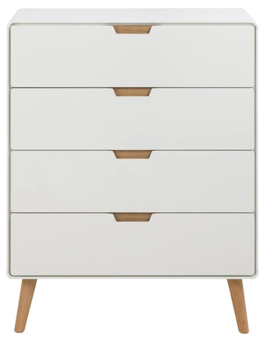 Bílá komoda se zásuvkami Lowell 80 cm skandinávská na dubových nohách do obýváku Actona