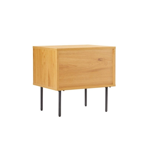 Noční stolek Lattes 50x40 cm se 2 zásuvkami ve skandinávském stylu, přírodní dub a černý kov