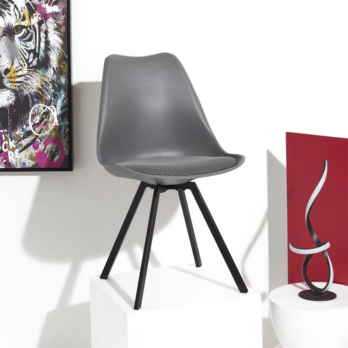 Čalouněná židle Atom Intesi šedá do jídelny a obýváku moderní s kovovými nohami