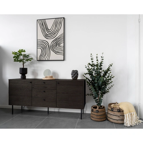 Komoda Kyoto dubová dýha kouřová, rýhovaná 150 cm do obýváku