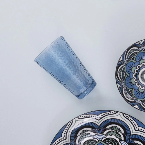 Sklenice Zekrit modrá 300 ml na nápoje z dekorativního skla ideální na letní limonády