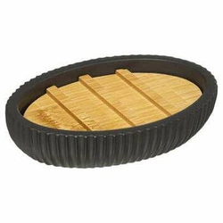 Černá stojací mýdlenka Modern do koupelny z polyresinu a bambusu 5five