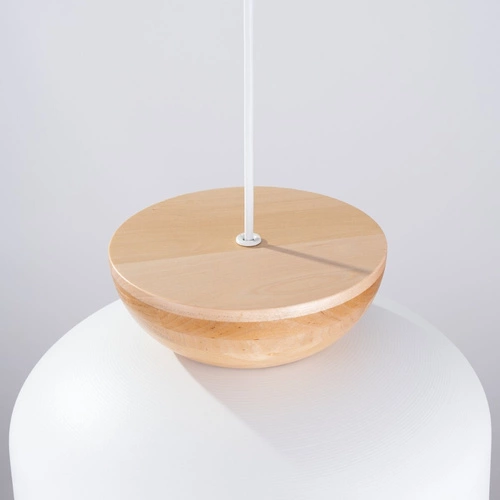 Závěsné svítidlo MARION bílá skandinávský styl kulaté do obýváku a jídelny dřevo ocel 130 cm