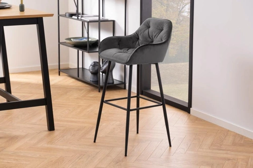 Barová židle Brooke VIC šedá glamour čalouněná s područkami do kuchyně a k ostrůvku 80 cm Actona