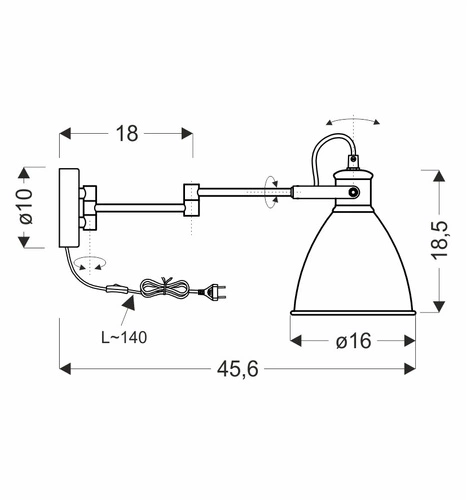 Moderní nástěnné svítidlo Espera černý kov s vypínačem do ložnice a obýváku 45,6 cm